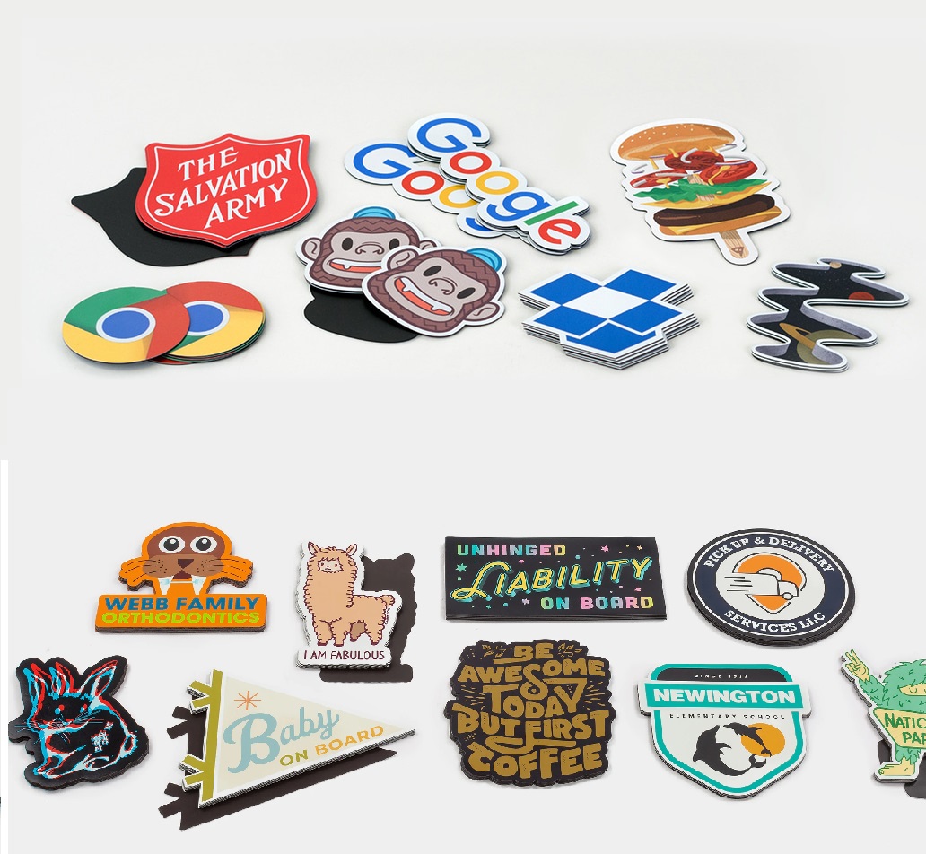 Collection of vibrant custom Magnet stickers with various logos