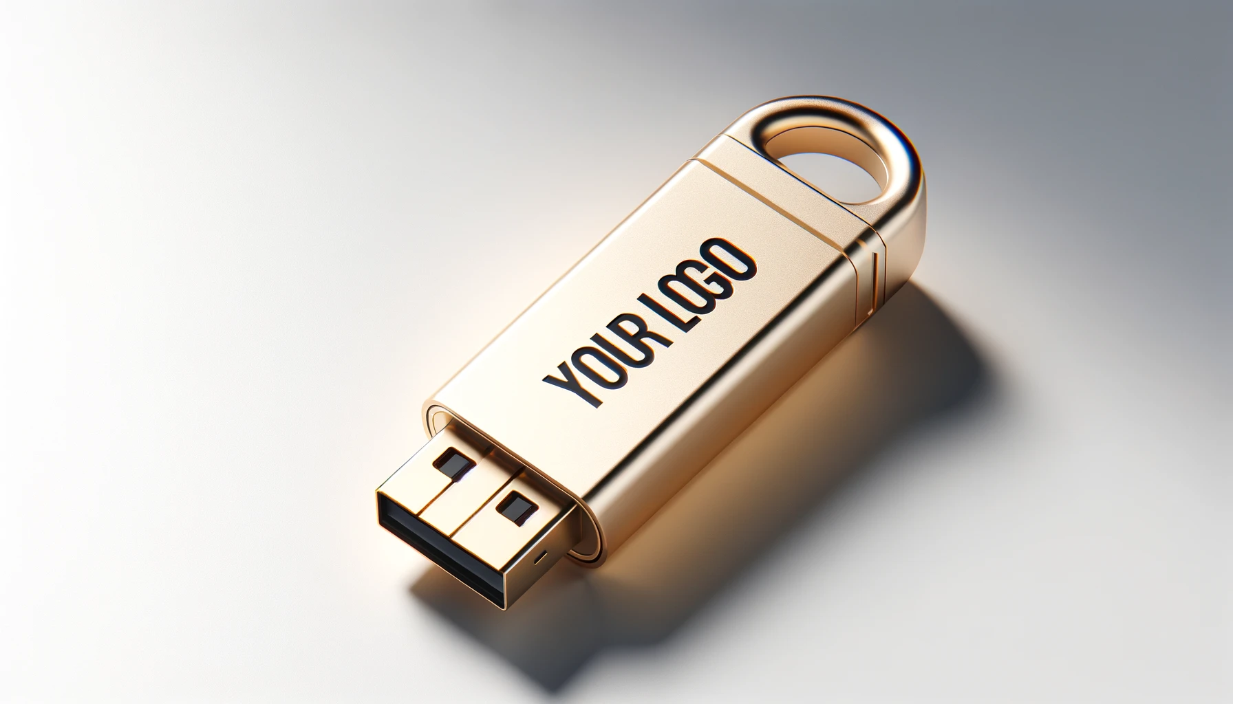 Branded gold USB flash drive.