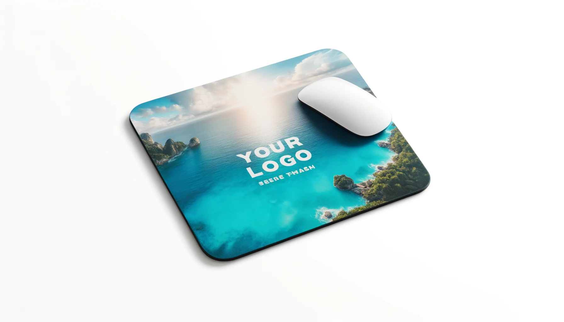 Branded mouse pad with tropical beach image