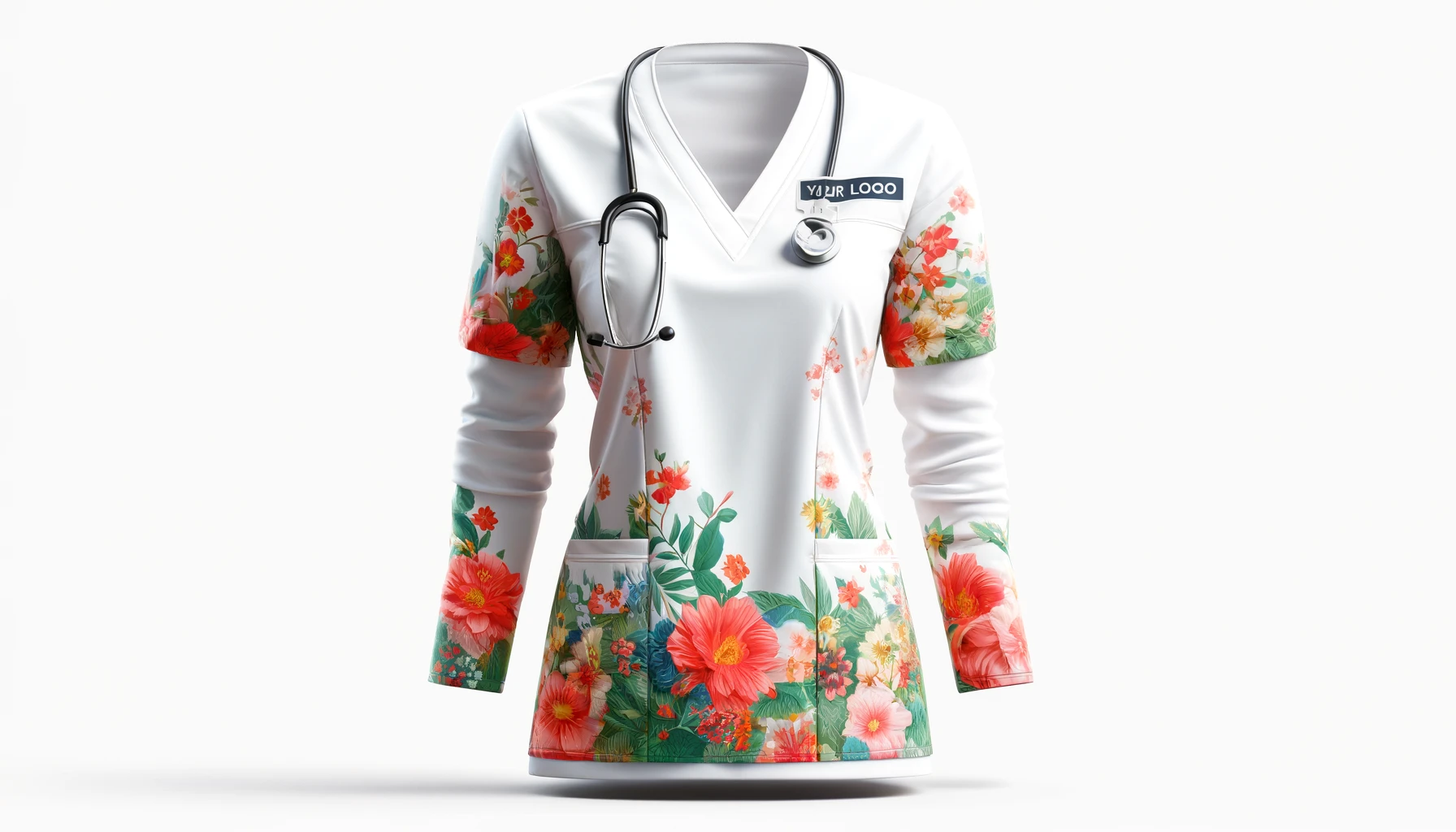 Floral patterned nurse uniform scrub with logo