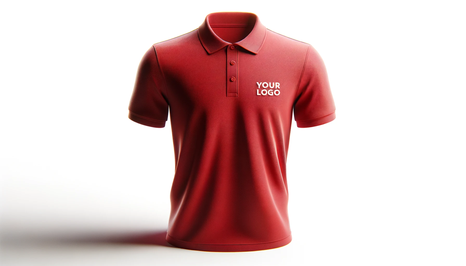 Branded red polo shirt.