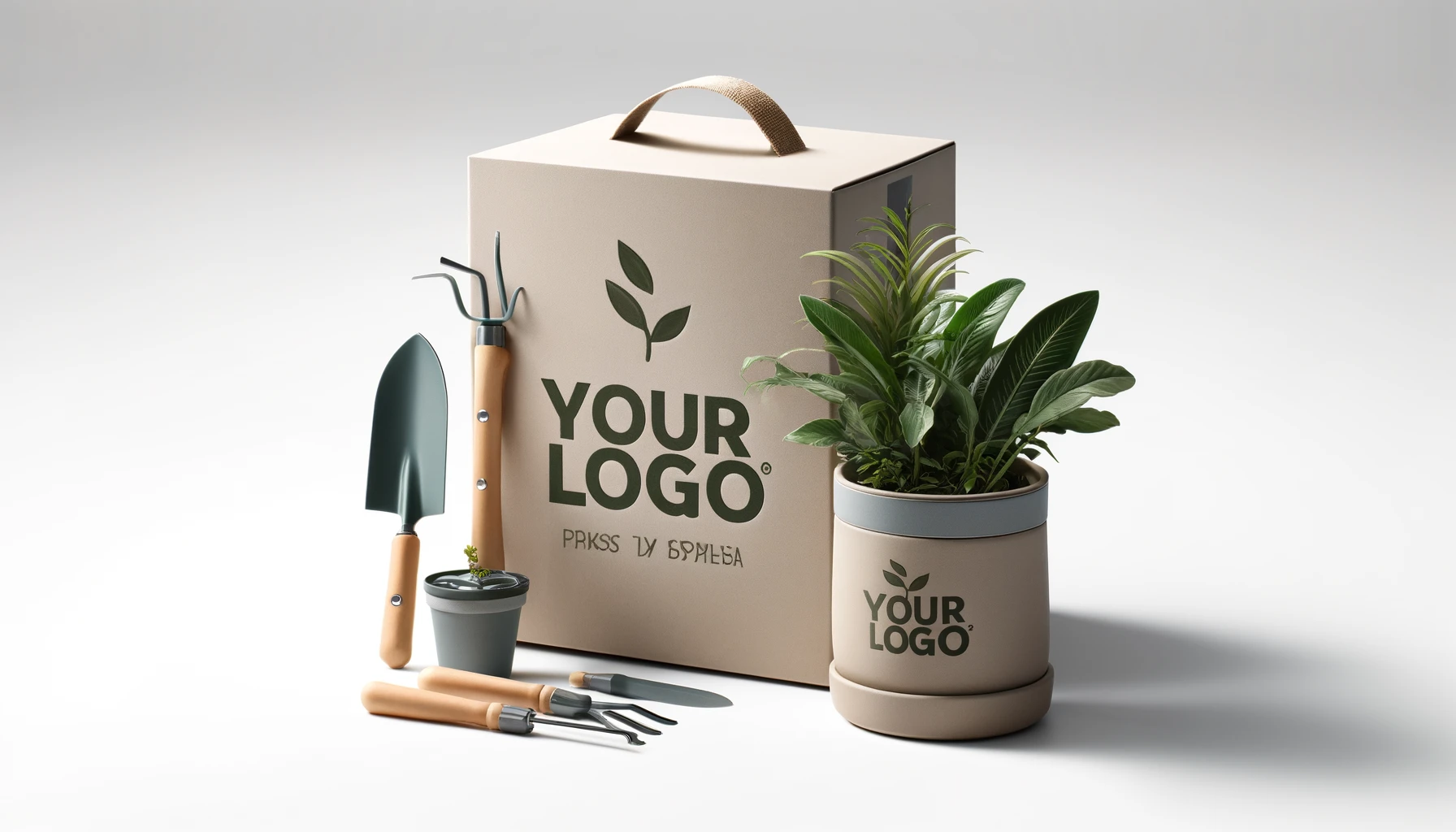 Gardening kit with tools and custom logo