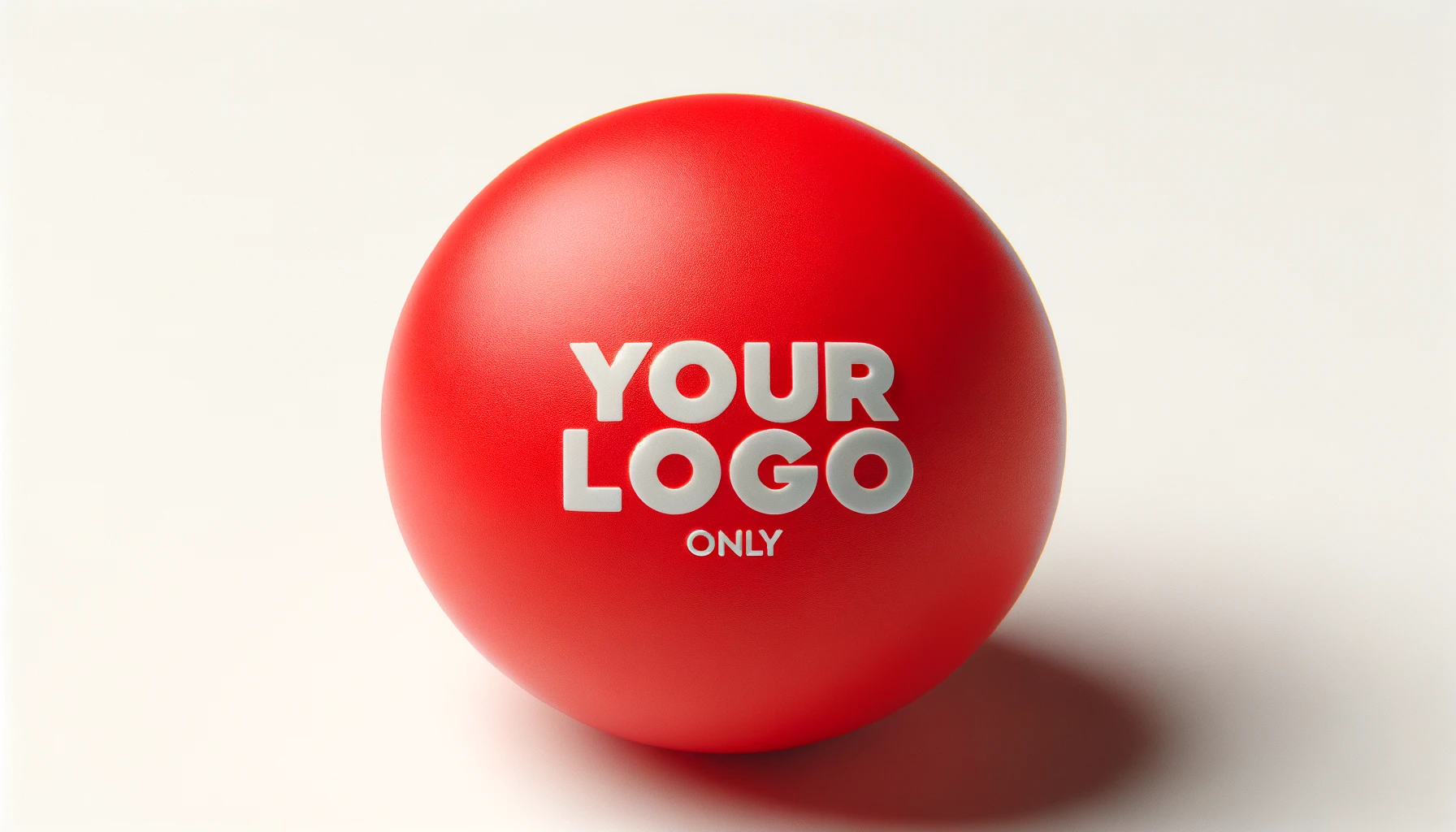 Red stress ball with white logo imprint