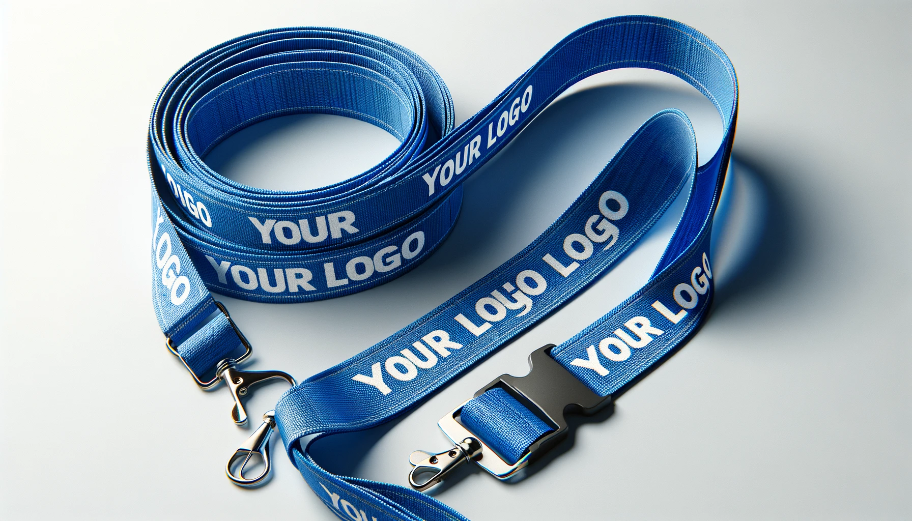 Blue lanyards with white logo printing