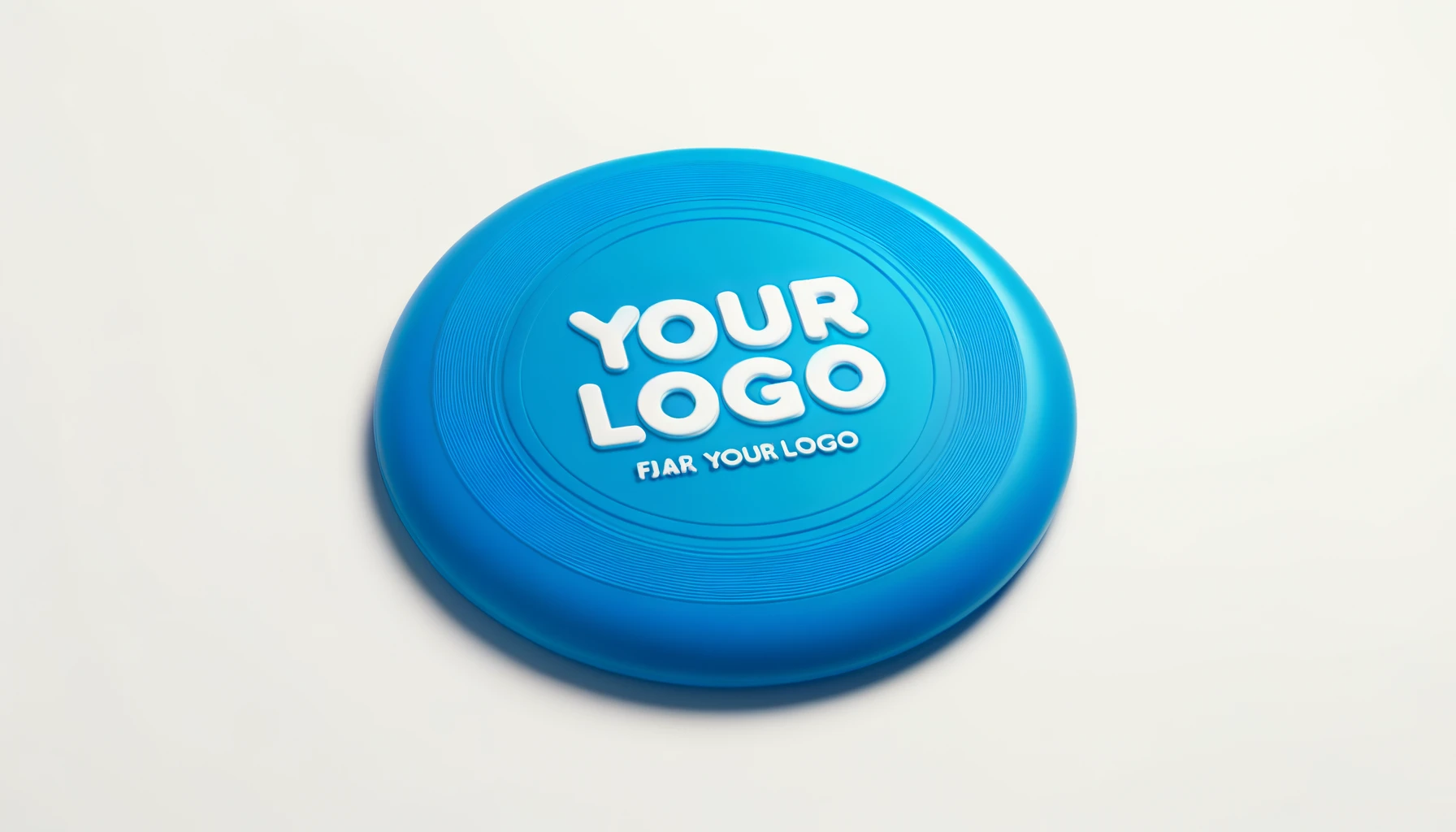 Bright blue frisbee with a custom logo