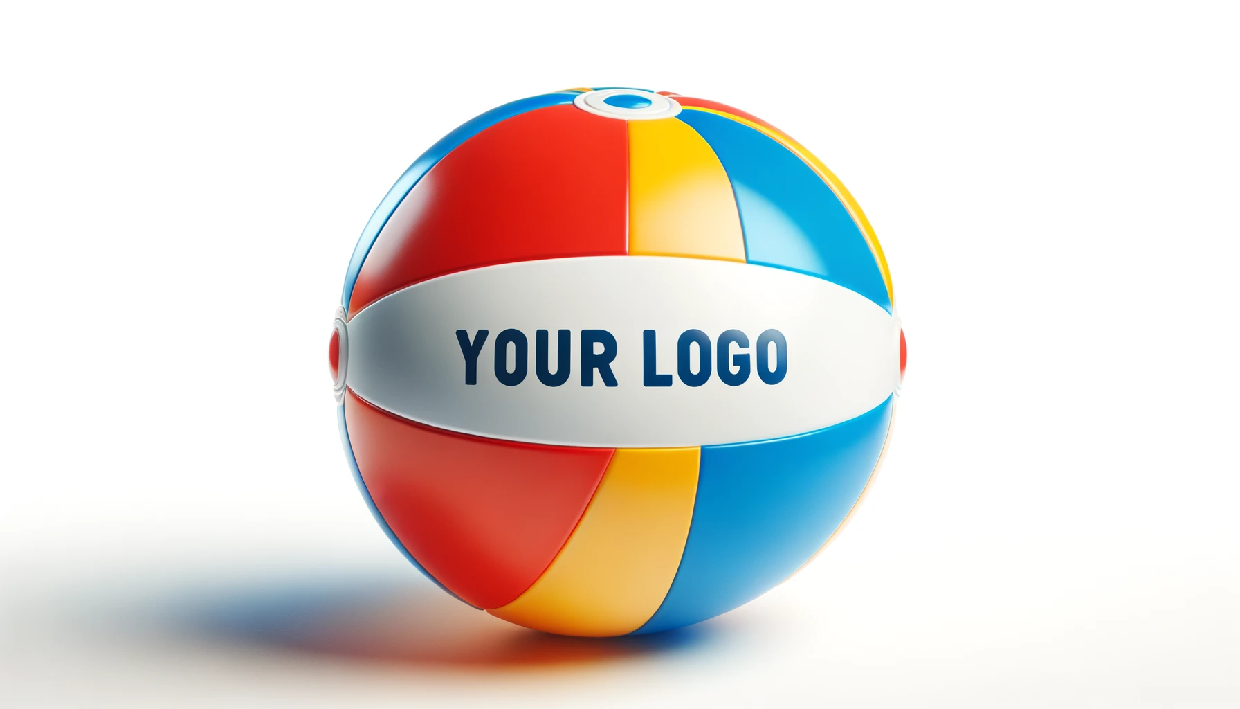 Colorful beach ball with customizable logo band.