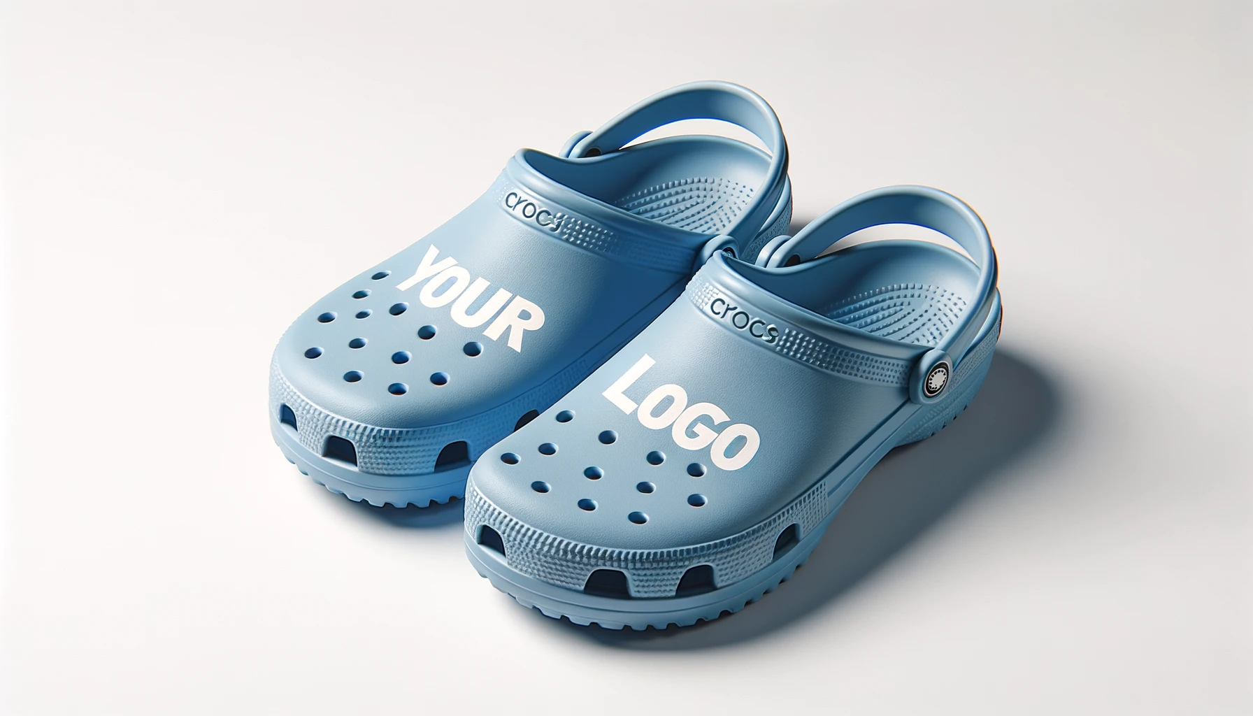 Blue rubber clogs with space for your custom logo