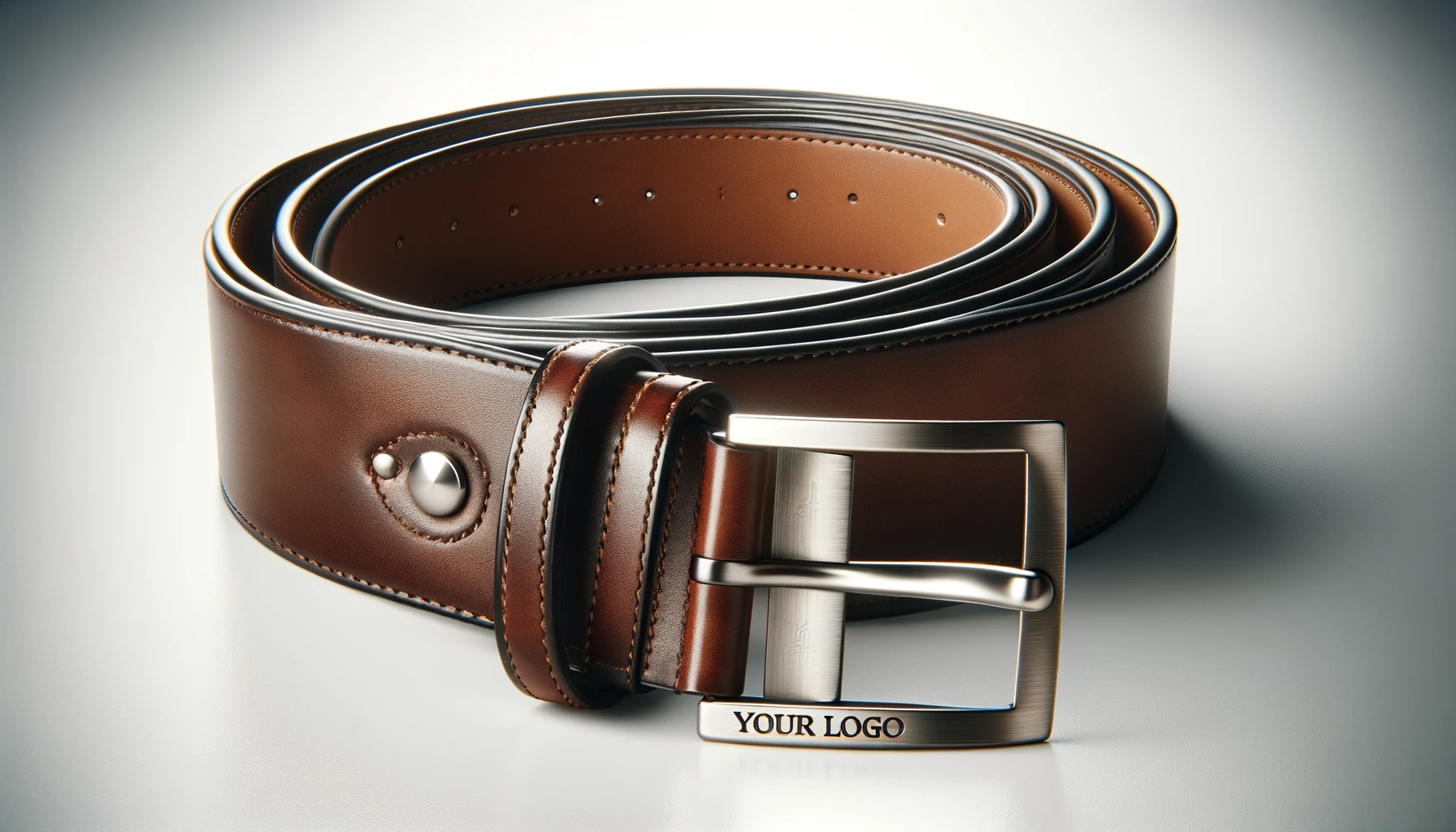 Leather belt with a sleek buckle and 'Your Logo'