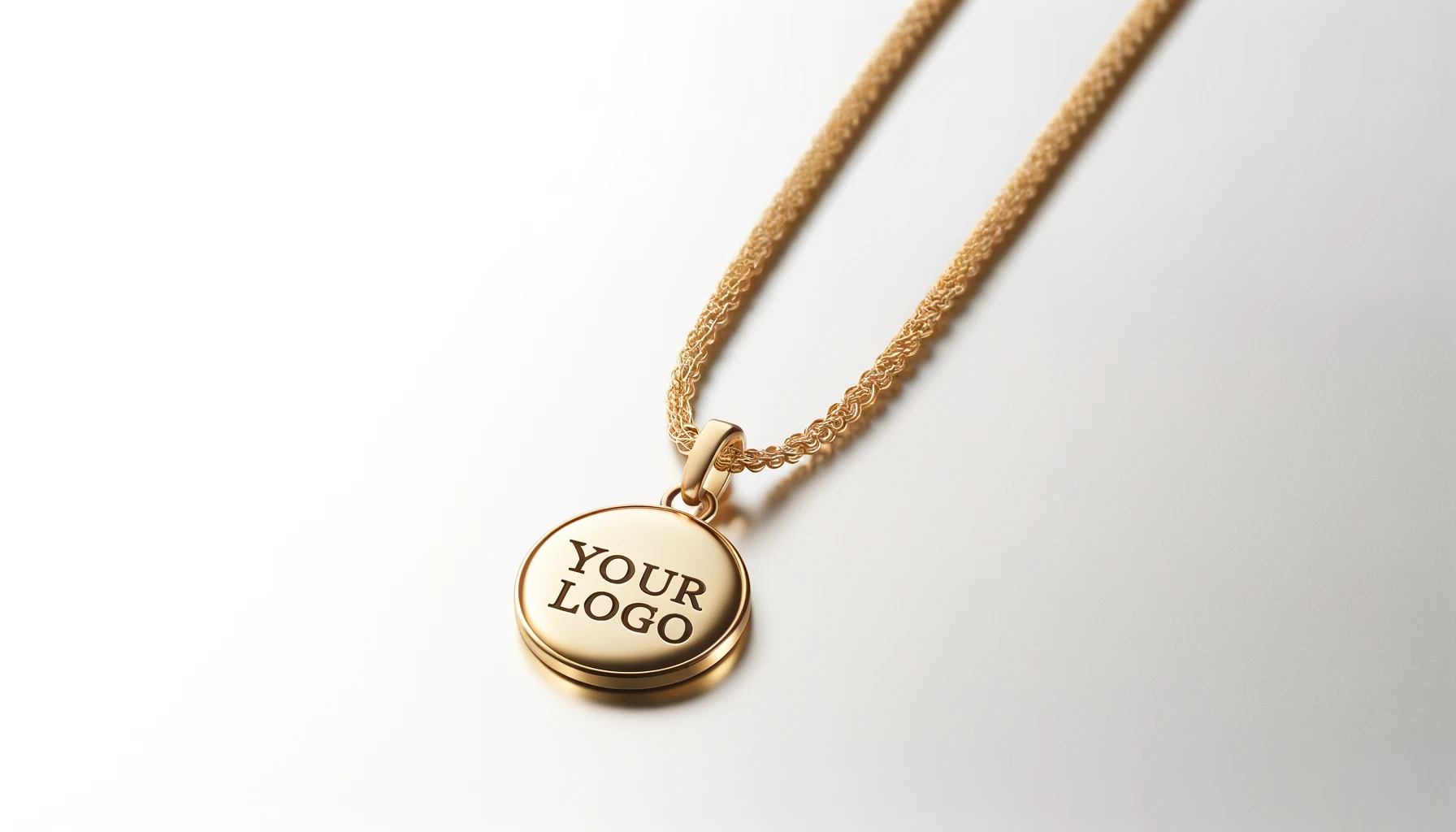 Gold pendant necklace with 'Your Logo' engraving