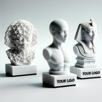 White 3D Printed sculptural busts with customizable base plaques