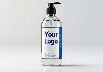 Clear hand sanitizer bottle with customizable logo area