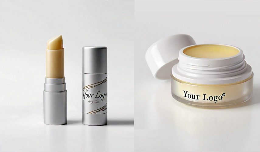 Lip balm and skin balm in containers with customizable branding